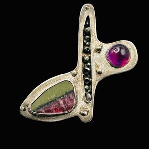 Vintage Sterling Brutalist Iriniri Amethyst Ruby Zoisite Brooch